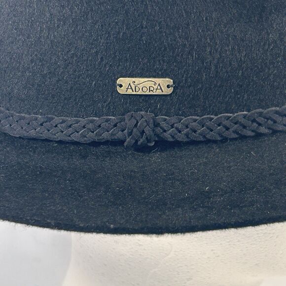 Adora Western Style Wool Hat Black Braided Leather Accent One Size USA Made - Picture 3 of 12